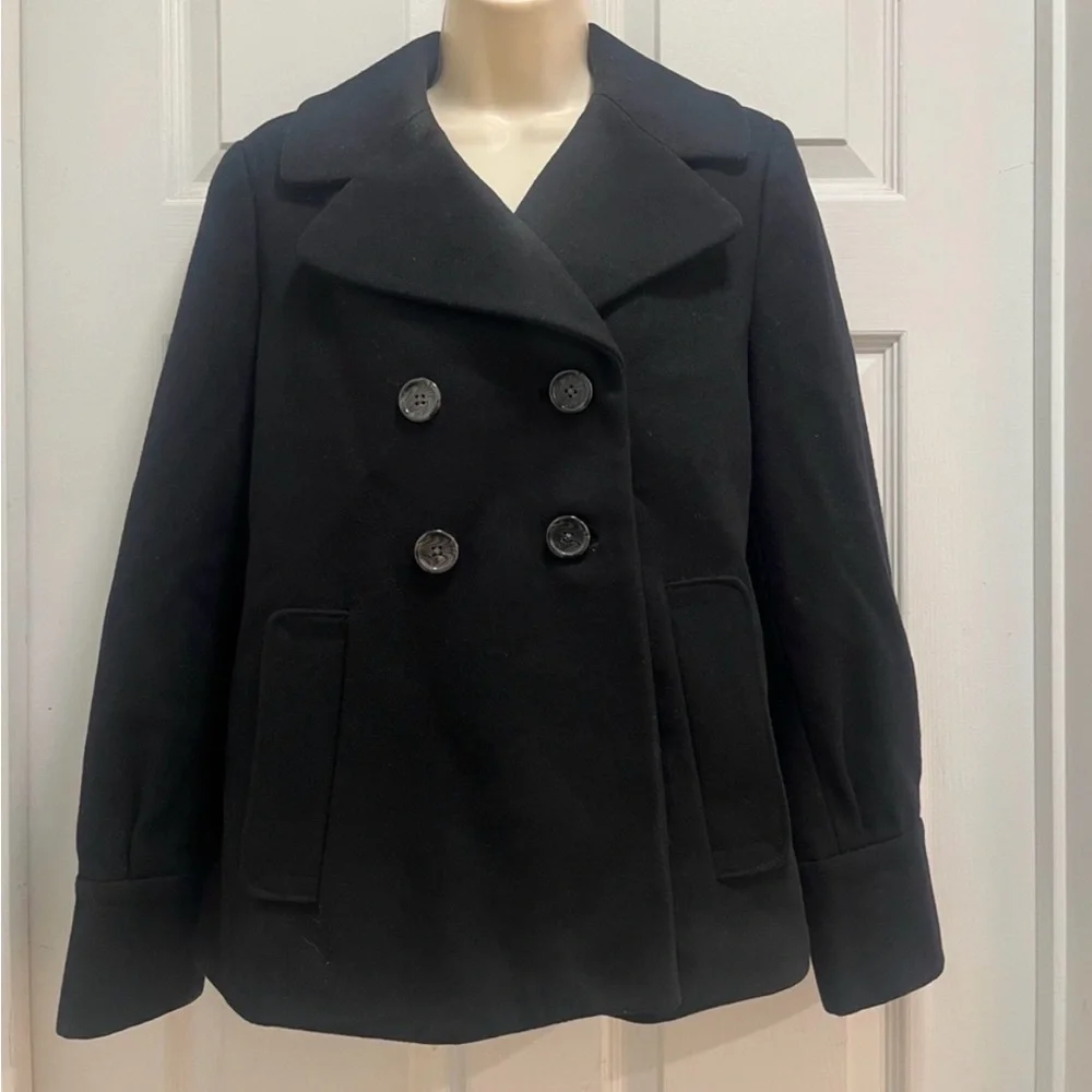 Banana Republic Wool Blend Short Black Peacoat - Size Small - EUC